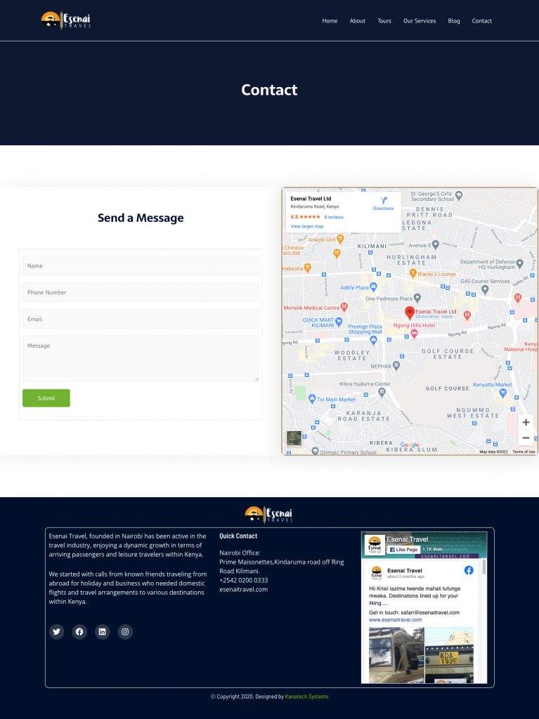 Esenai-Travel-Contact-page-website-design-by-kanatech-systems