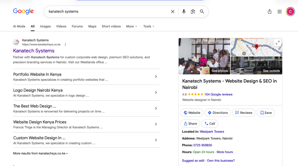 Business on Google Maps in Nairobi